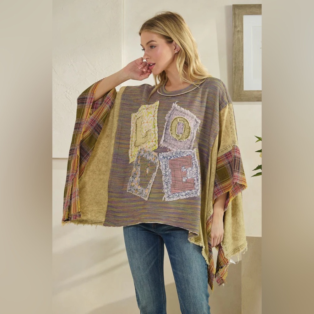 #OT3 Oli and Hali Multicolor LOVE Patchwork Poncho Top